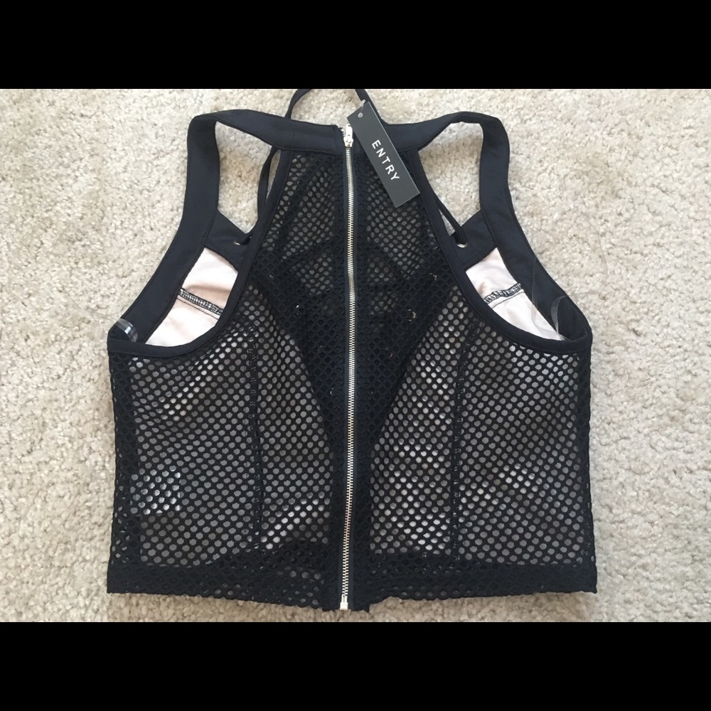Fetish top, festival, rave by Entry wmesh inlay Lace crop top, super sexy, mesh - Picture 3 of 5